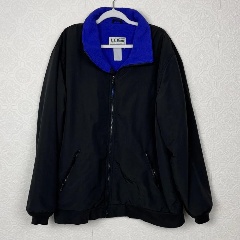 Vintage LL‎ Bean Warm Up Jacket Black Blue Fleece Lined Mens XL Tall zip Outdoor
